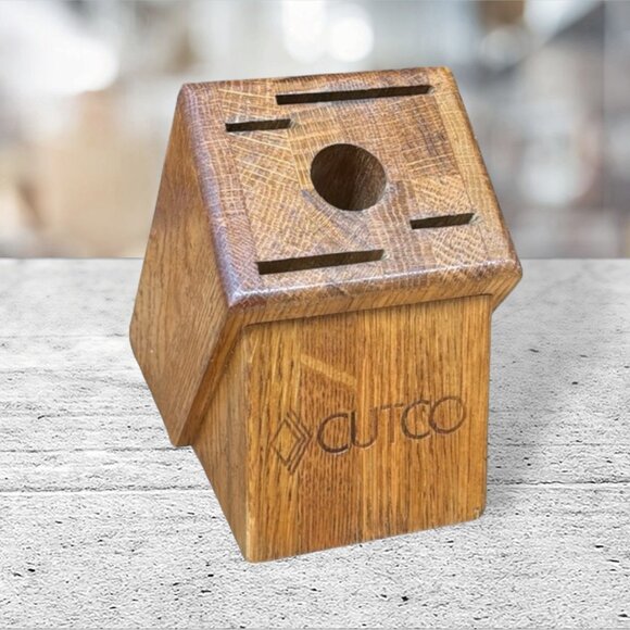 Cutco 5 Slot Brown Honey Oak Hardwood Knife Block Model 1649 Made in USA VGC - Picture 2 of 10